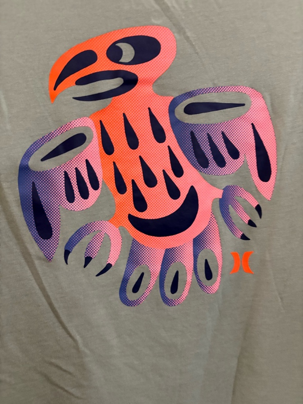 Elizabeth Hurley Sage Green Short Sleeve Tee with Pink-Orange purple pink Logo